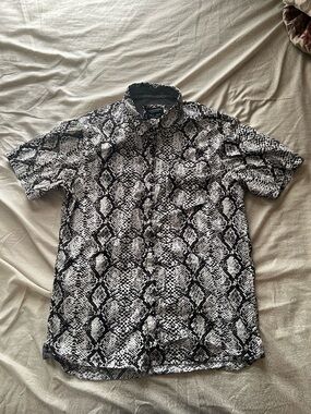 Python natural colored print short sleeve dress shirt